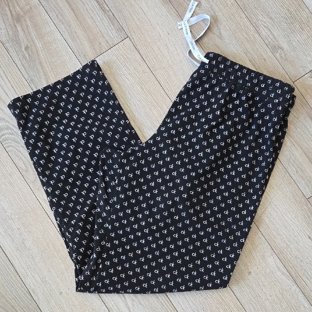 Calvin Klein Black Pj Pajama Pants with White Monogram